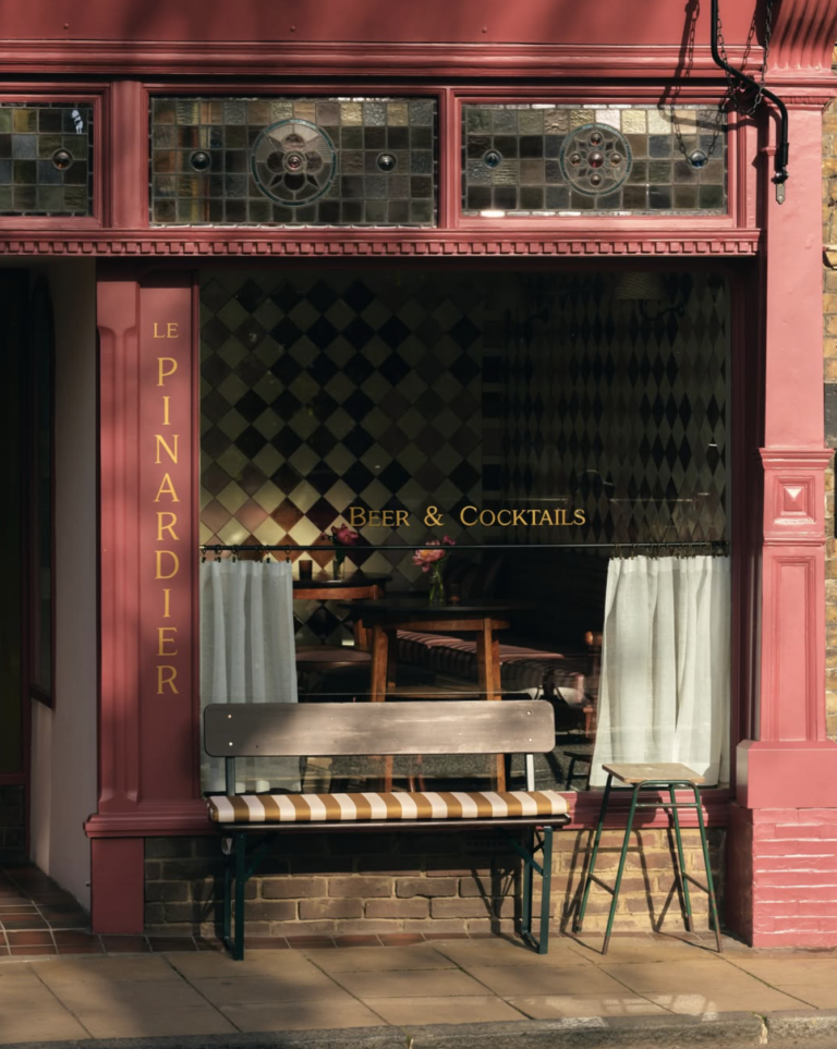 The burgundy exterior of Le Pinardier wine shop in Deal