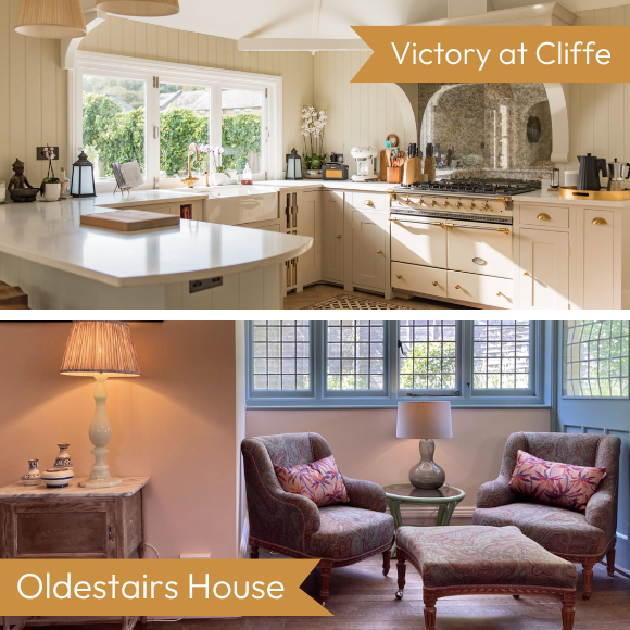 Beautiful interiors of Victory at Cliffe and Oldestairs House, holiday cottages let by Keepers Cottages, Kent