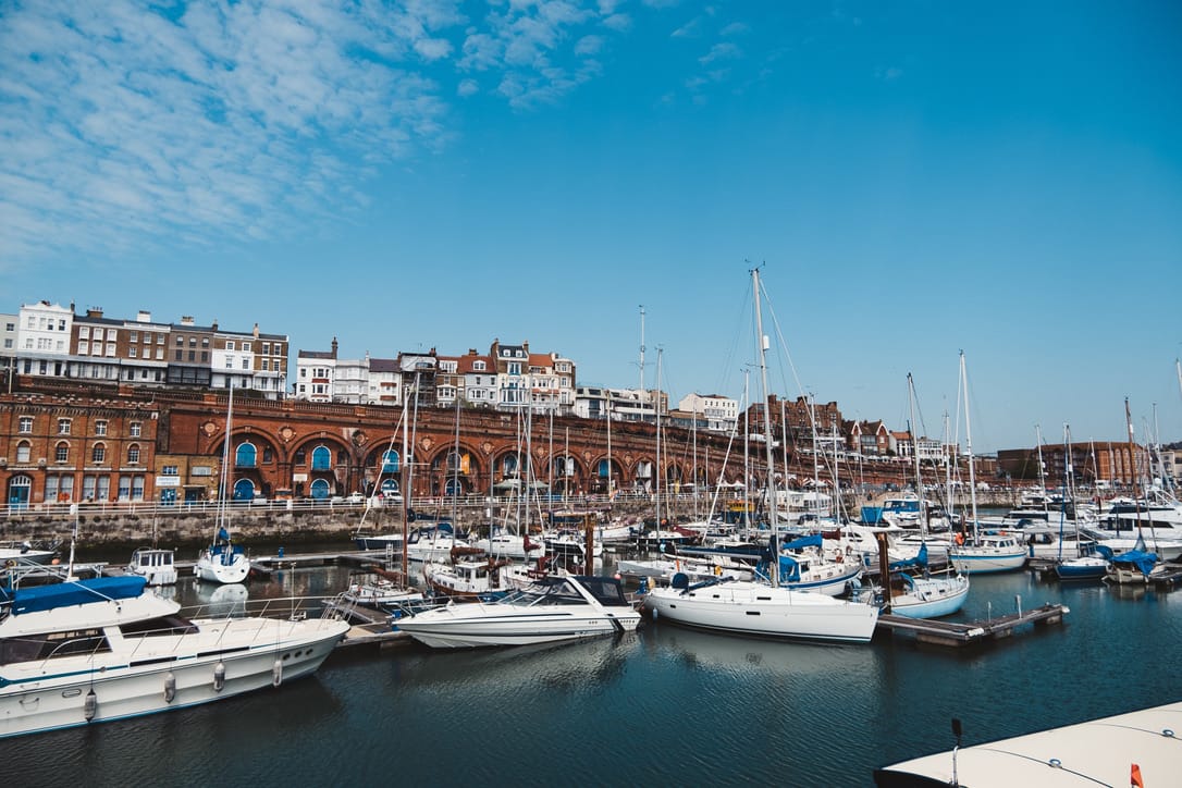 The view of the boats moored at the Ramsgate Yacht Marina