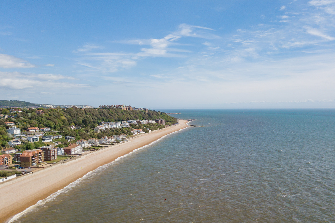 Aerial view of Sandgate and Hythe beach, Kent