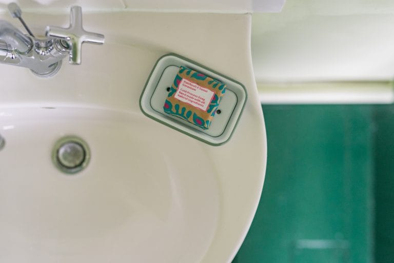 Peacock & Pebble bathroom, with eco friendly soaps for guests who stay with Keepers Cottages