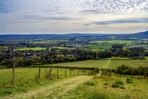 Chalk landscape on the North Downs near the village of Wye in Kent