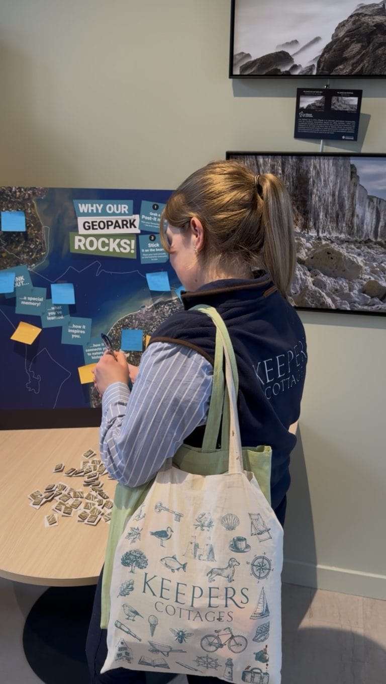 Laura Pierce from the Keepers Cottages team, getting involved with the GeoPark event in France