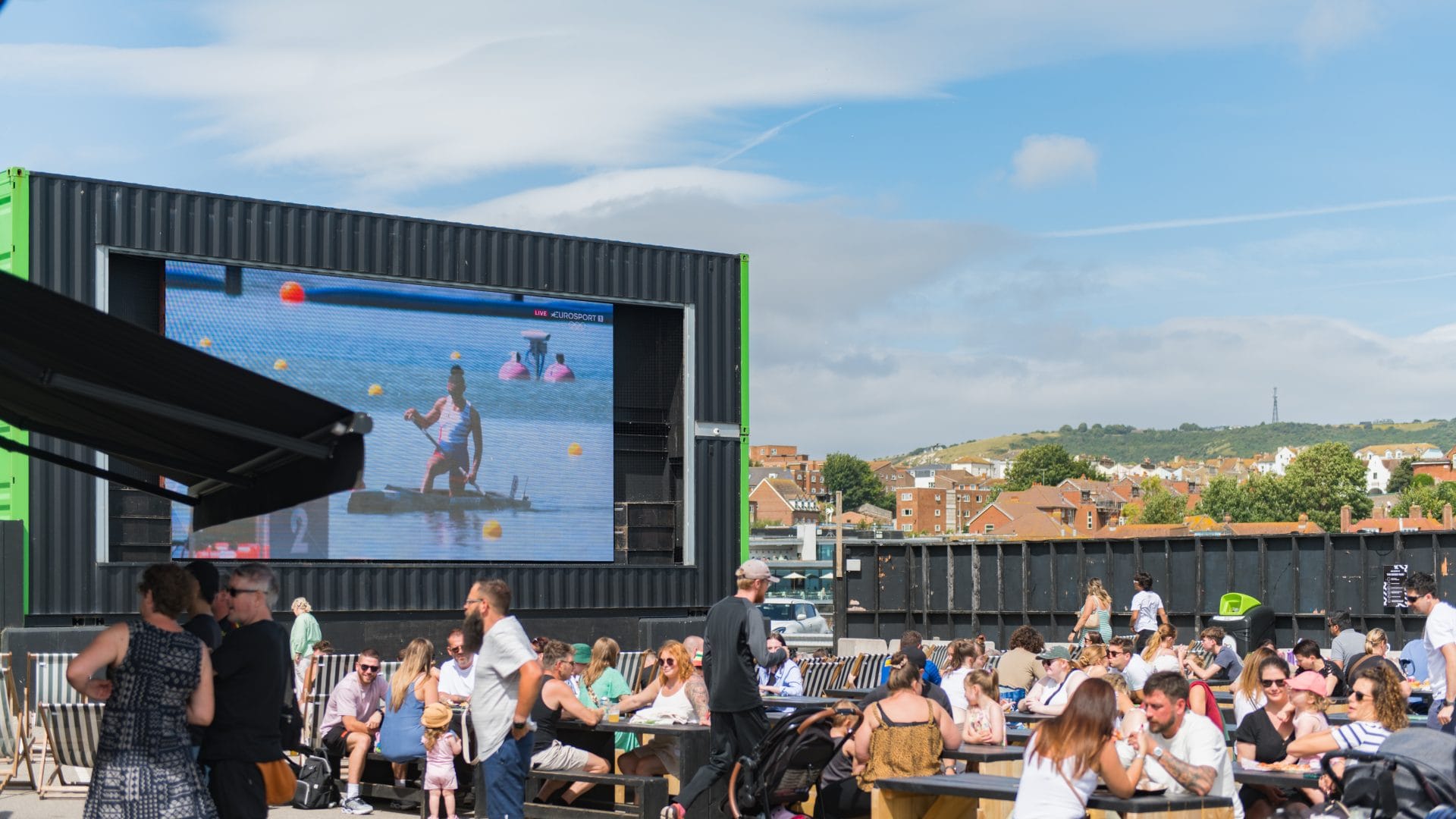 Folkestone Harbour Arm big screen in the Summer
