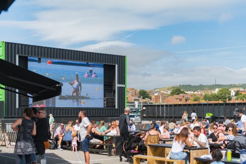 Folkestone Harbour Arm big screen in the Summer